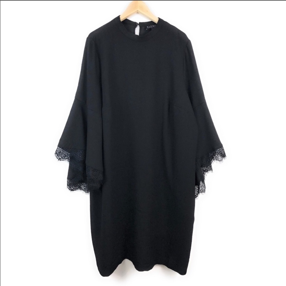 NWT Eloquii Black Shift Dress Bell Lace Sleeves